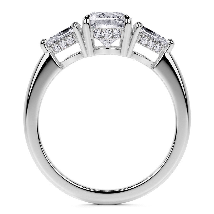 Oval and Pear 3-Stone Moissanite Engagement Ring with Hidden Hal