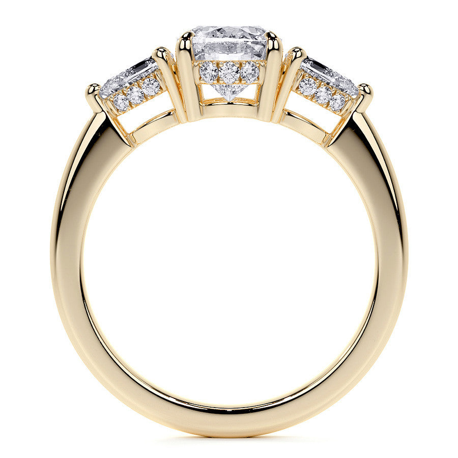 Oval and Pear 3-Stone Moissanite Engagement Ring with Hidden Hal