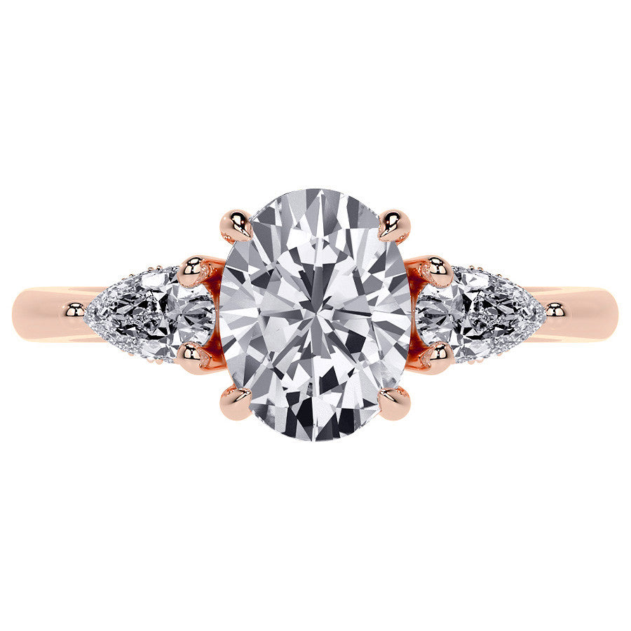 Oval and Pear 3-Stone Moissanite Engagement Ring with Hidden Hal
