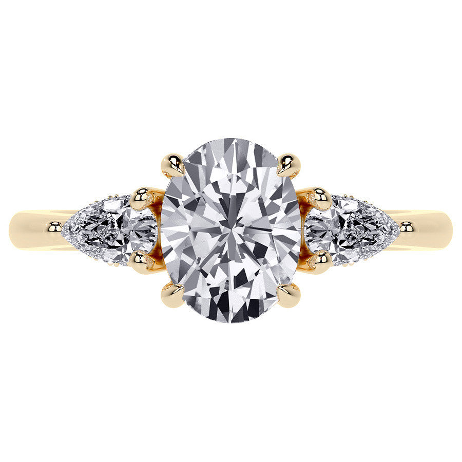 Oval and Pear 3-Stone Moissanite Engagement Ring with Hidden Hal