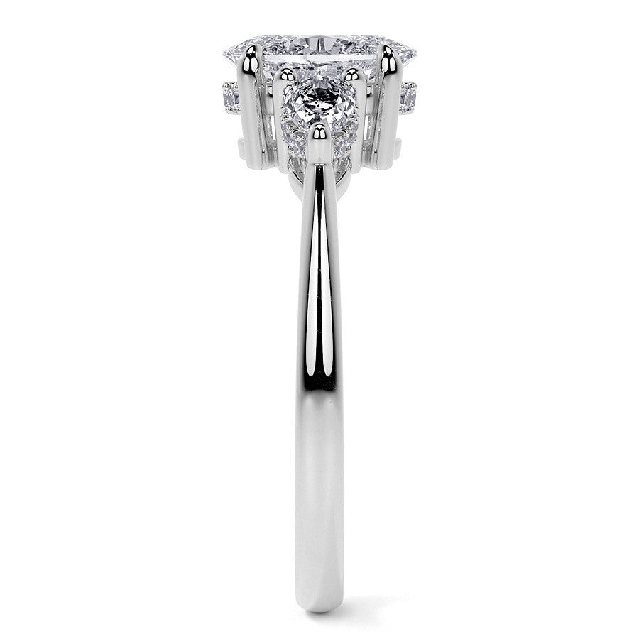 Oval and Pear 3-Stone Moissanite Engagement Ring with Hidden Hal