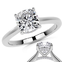 Cushion Cathedral Moissanite Engagement Ring with Hidden Halo
