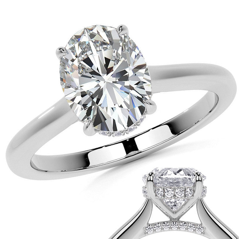Oval Cathedral Moissanite Engagement Ring with Hidden Halo