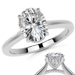 Oval Cathedral Moissanite Engagement Ring with Hidden Halo
