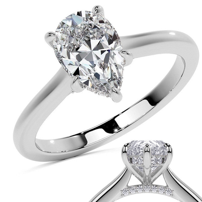 Pear Cathedral Moissanite Engagement Ring with Hidden Halo