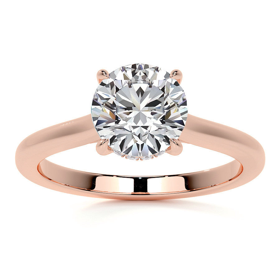 Round Cathedral Moissanite Engagement Ring with Hidden Halo