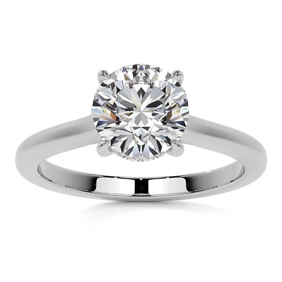 Round Cathedral Moissanite Engagement Ring with Hidden Halo