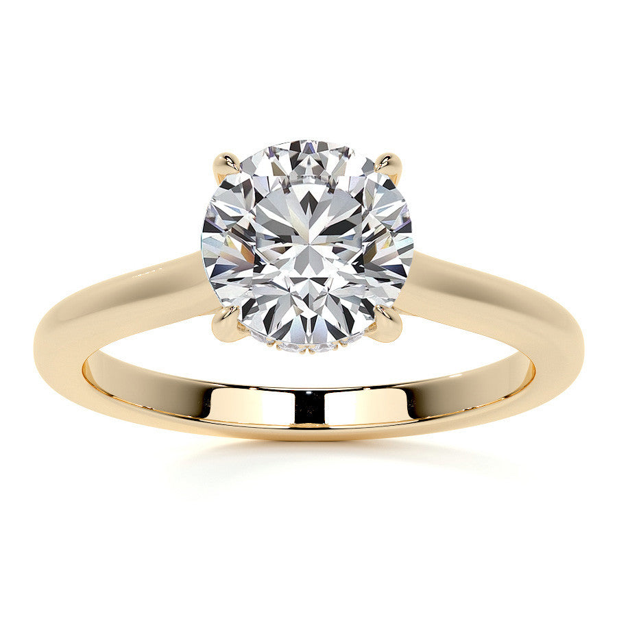 Round Cathedral Moissanite Engagement Ring with Hidden Halo