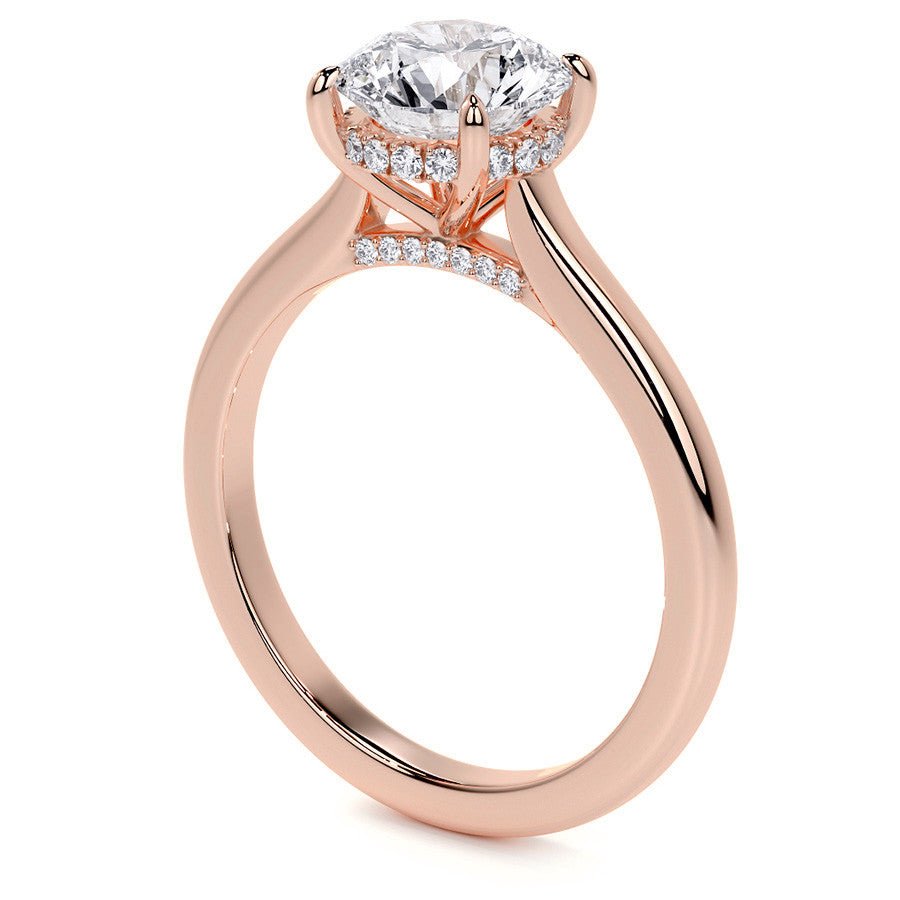 Round Cathedral Moissanite Engagement Ring with Hidden Halo