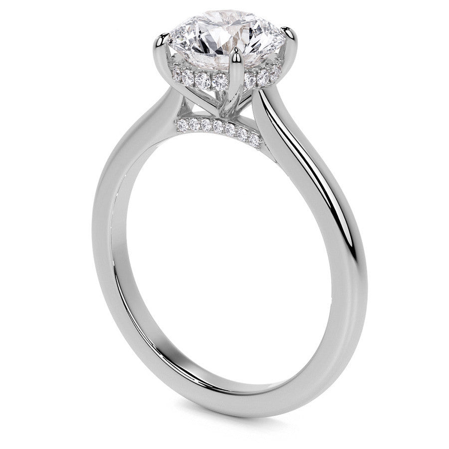 Round Cathedral Moissanite Engagement Ring with Hidden Halo