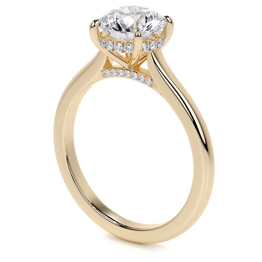 Round Cathedral Moissanite Engagement Ring with Hidden Halo