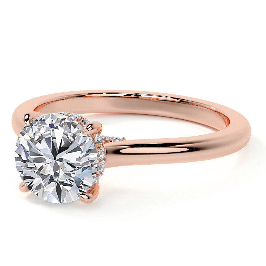 Round Cathedral Moissanite Engagement Ring with Hidden Halo