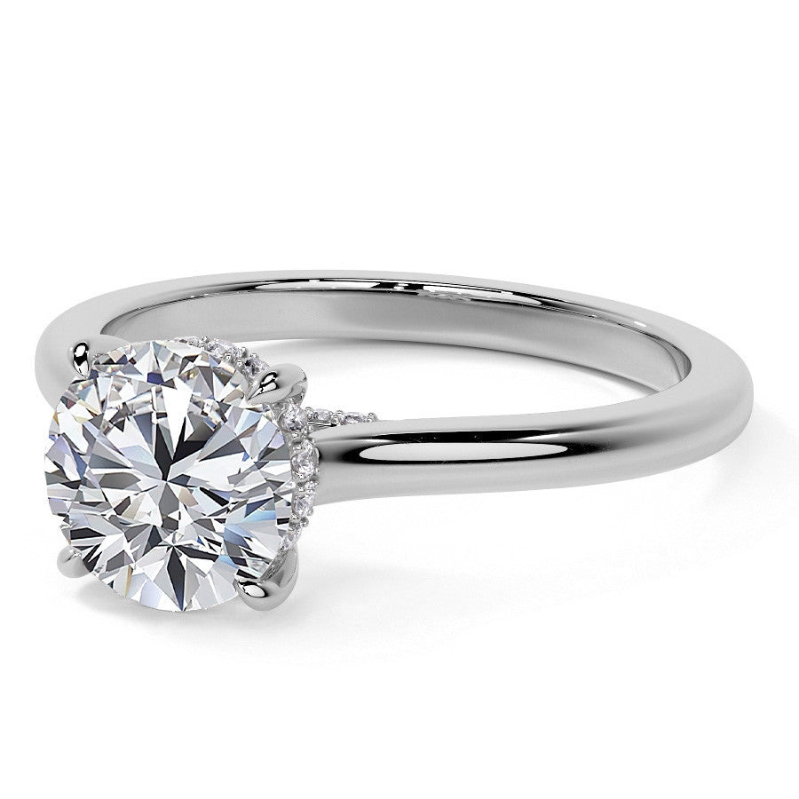 Round Cathedral Moissanite Engagement Ring with Hidden Halo