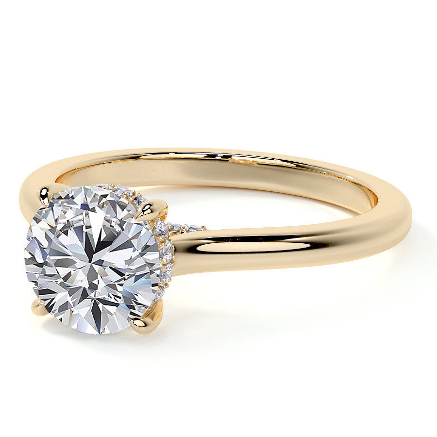 Round Cathedral Moissanite Engagement Ring with Hidden Halo