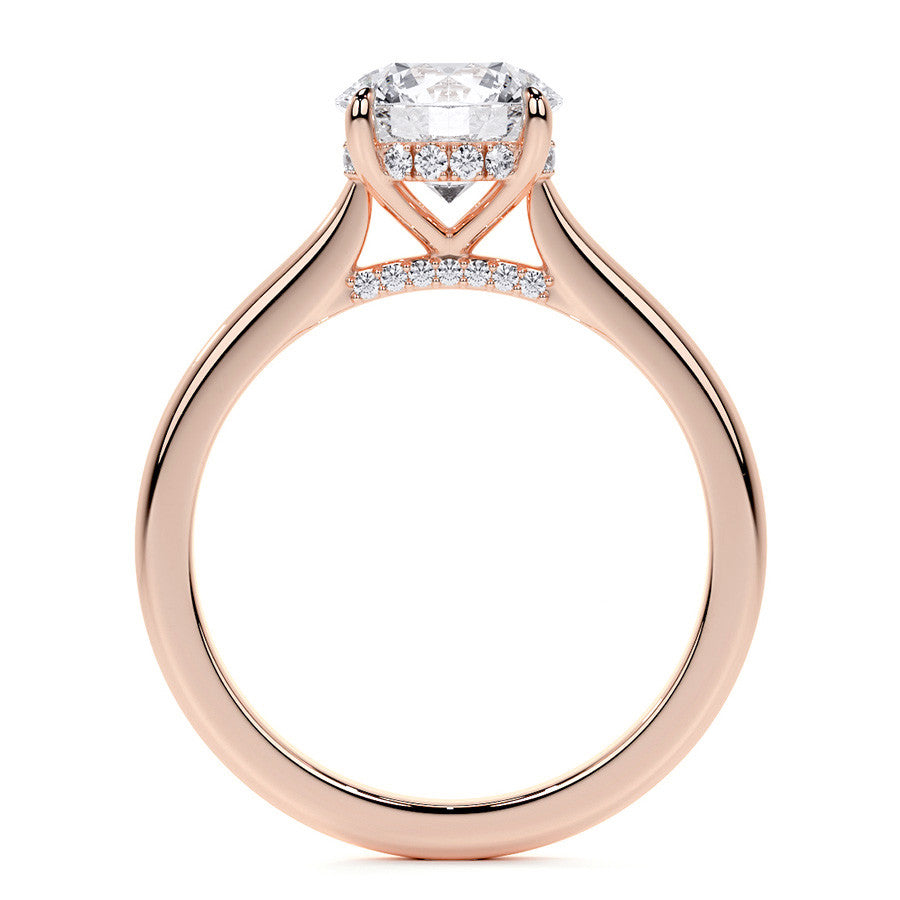 Round Cathedral Moissanite Engagement Ring with Hidden Halo