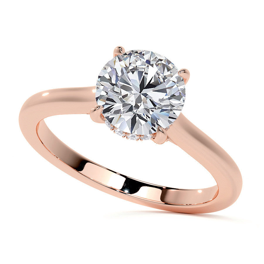 Round Cathedral Moissanite Engagement Ring with Hidden Halo
