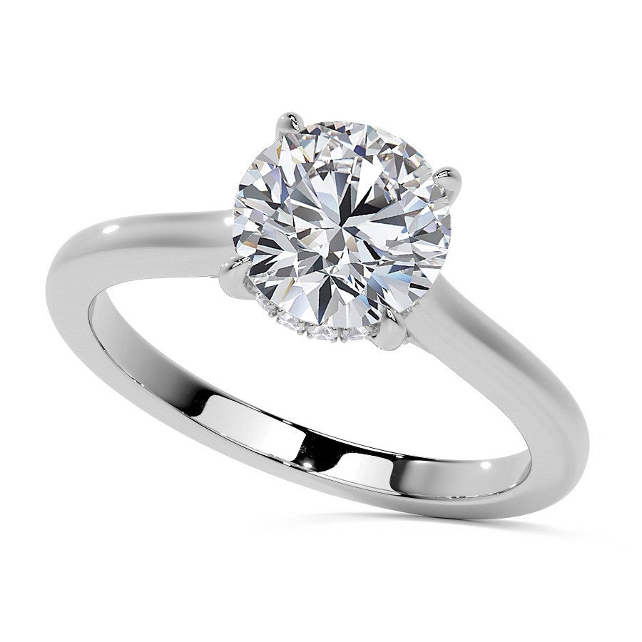 Round Cathedral Moissanite Engagement Ring with Hidden Halo