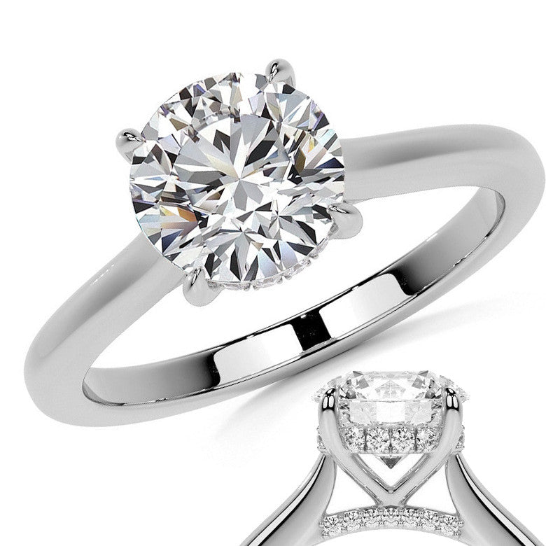 Round Cathedral Moissanite Engagement Ring with Hidden Halo