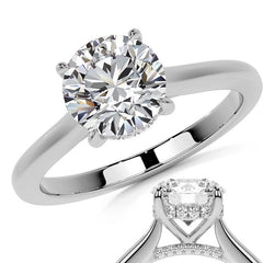 Round Cathedral Moissanite Engagement Ring with Hidden Halo