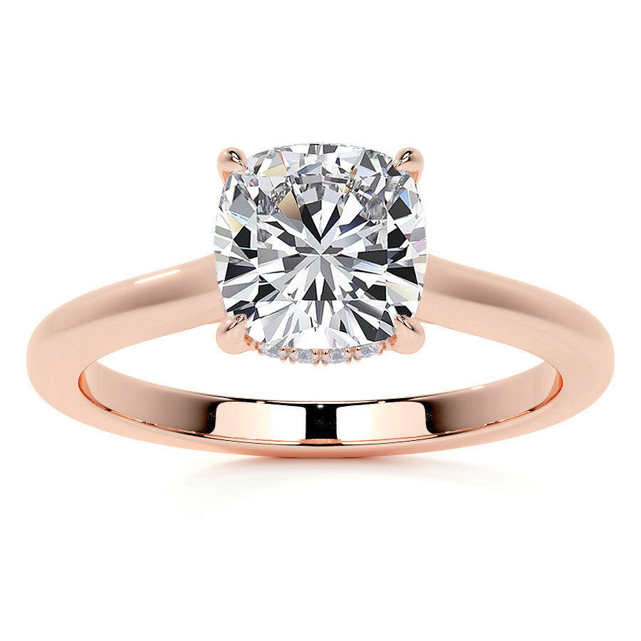 Cushion Cathedral Moissanite Engagement Ring with Hidden Halo