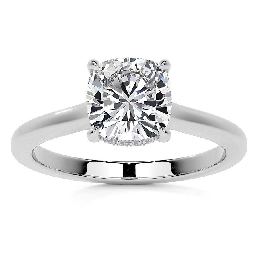 Cushion Cathedral Moissanite Engagement Ring with Hidden Halo