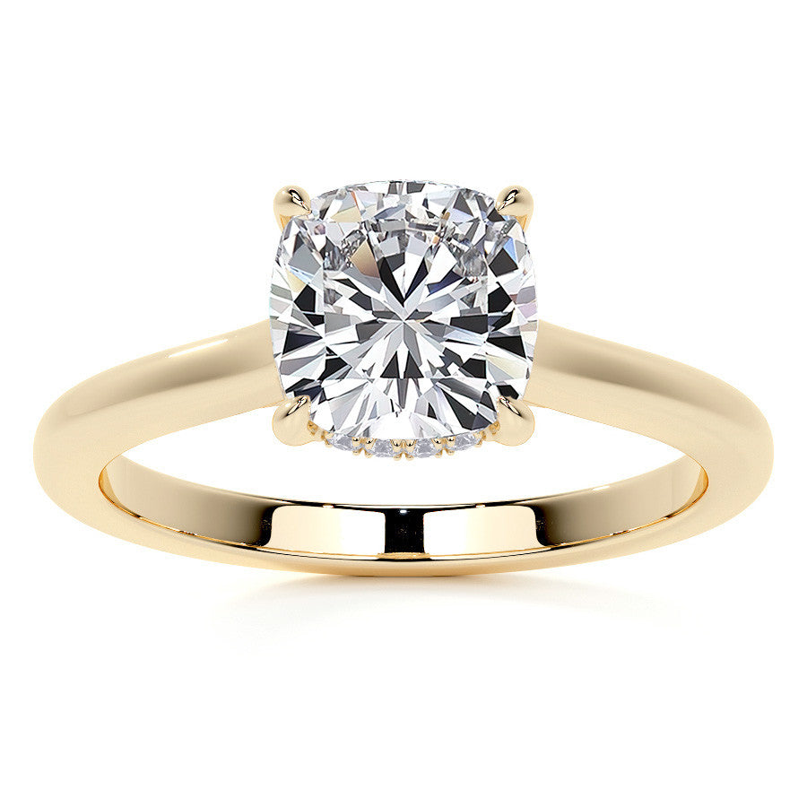 Cushion Cathedral Moissanite Engagement Ring with Hidden Halo