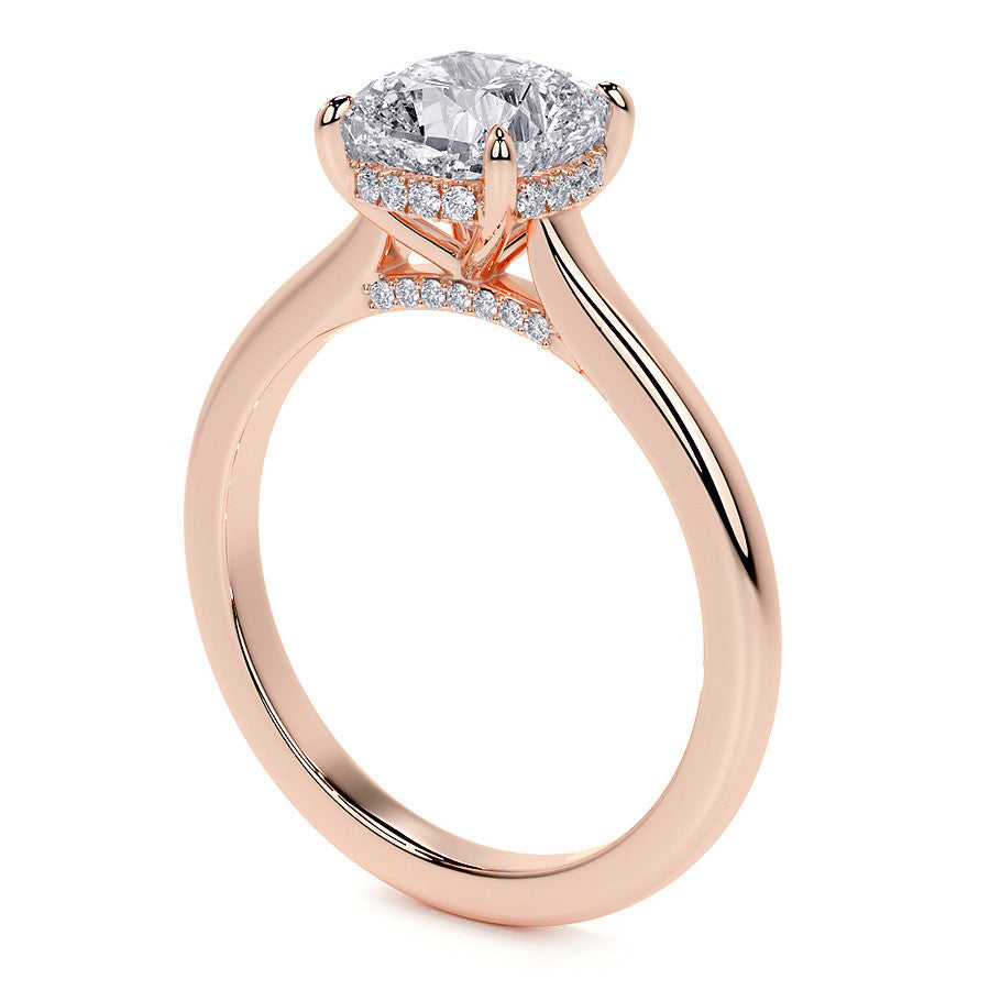 Cushion Cathedral Moissanite Engagement Ring with Hidden Halo