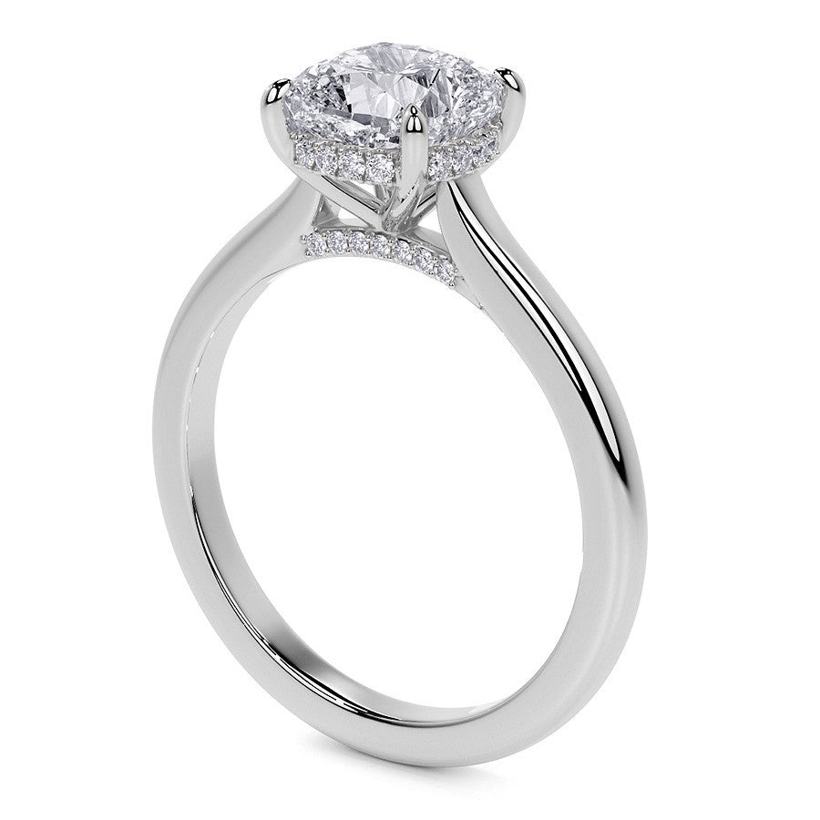 Cushion Cathedral Moissanite Engagement Ring with Hidden Halo