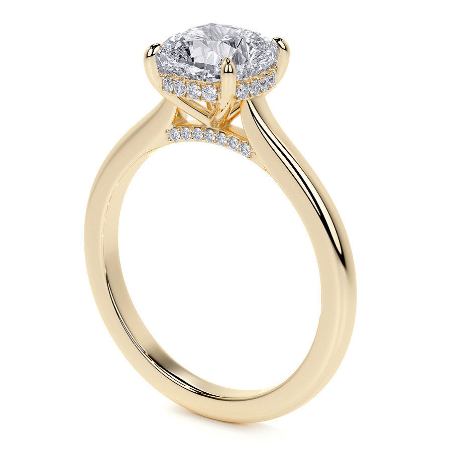 Cushion Cathedral Moissanite Engagement Ring with Hidden Halo