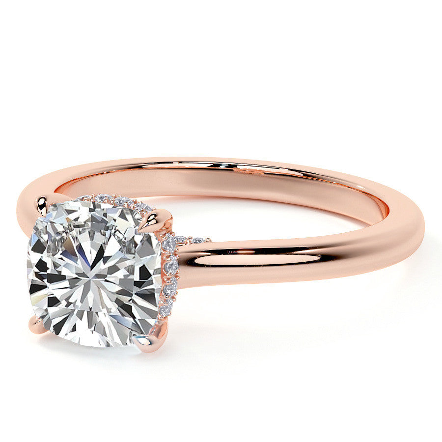 Cushion Cathedral Moissanite Engagement Ring with Hidden Halo