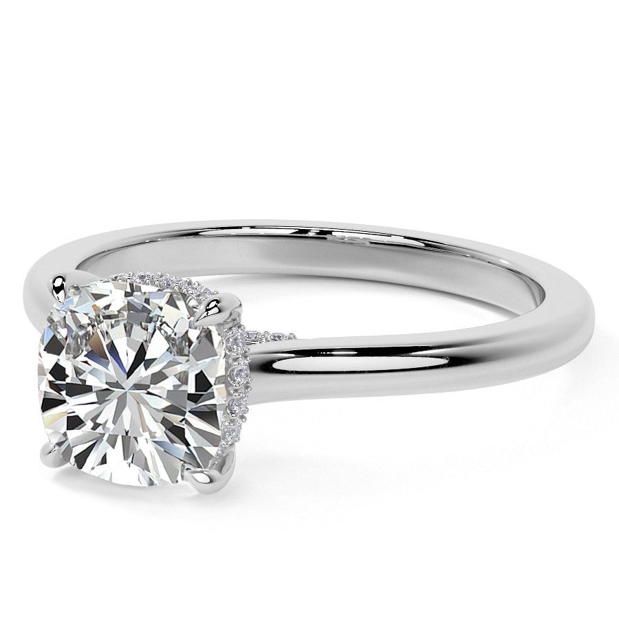 Cushion Cathedral Moissanite Engagement Ring with Hidden Halo