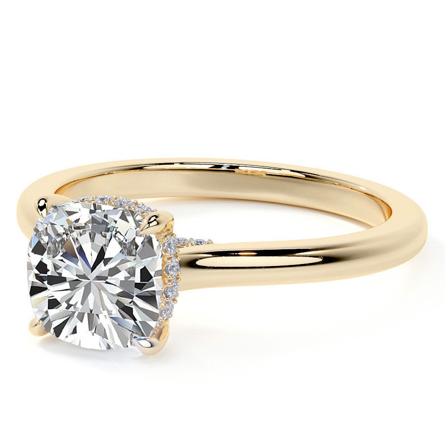 Cushion Cathedral Moissanite Engagement Ring with Hidden Halo