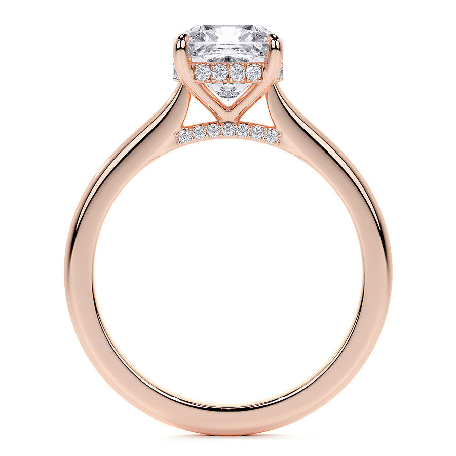 Cushion Cathedral Moissanite Engagement Ring with Hidden Halo