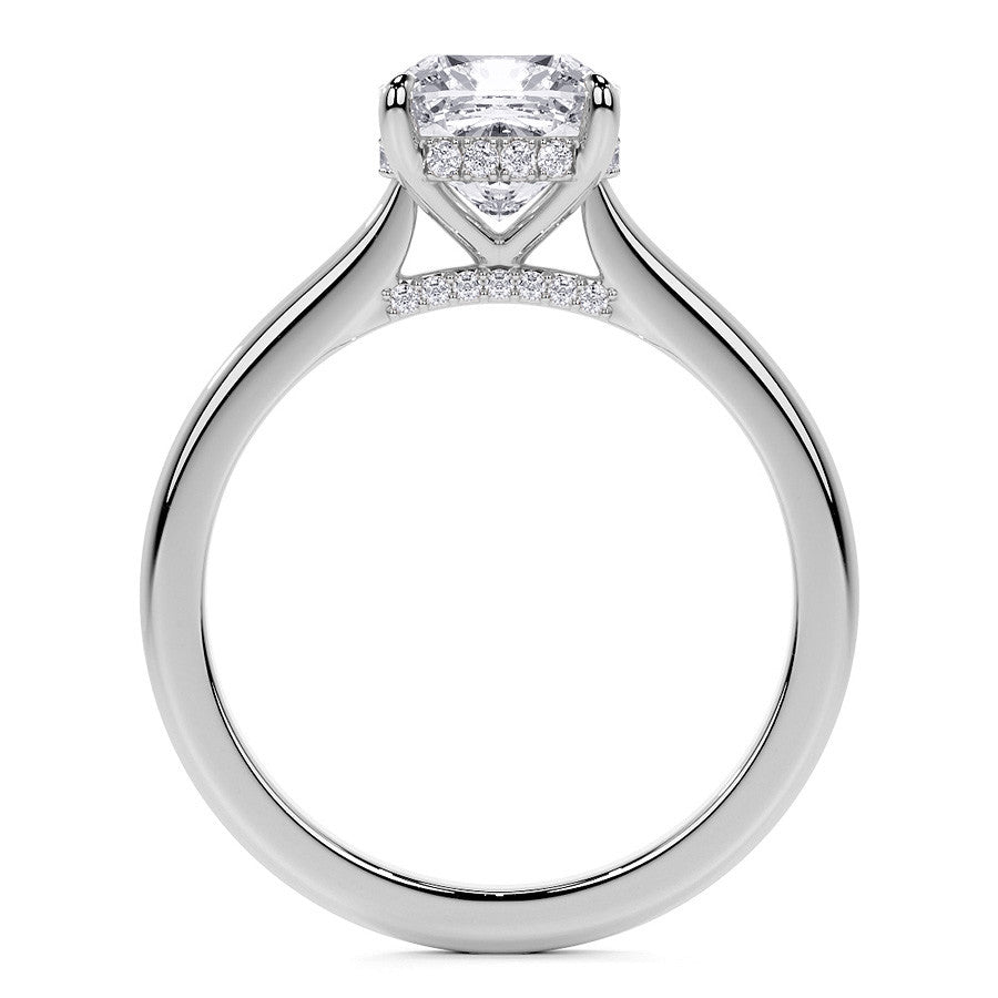 Cushion Cathedral Moissanite Engagement Ring with Hidden Halo