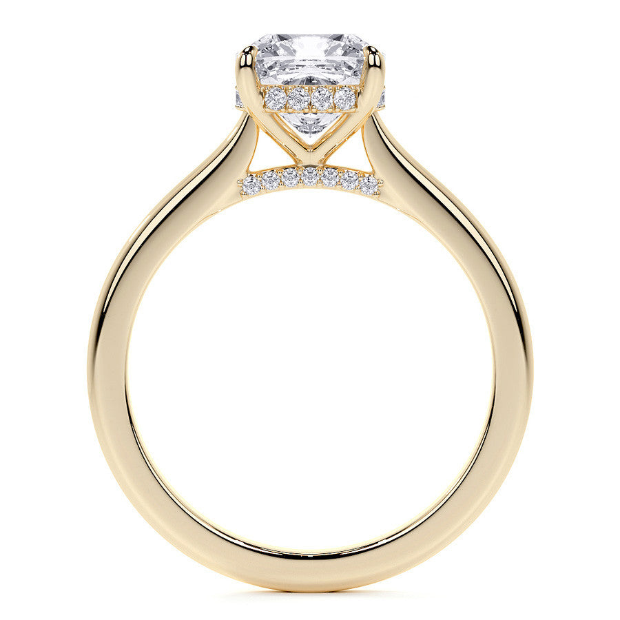 Cushion Cathedral Moissanite Engagement Ring with Hidden Halo