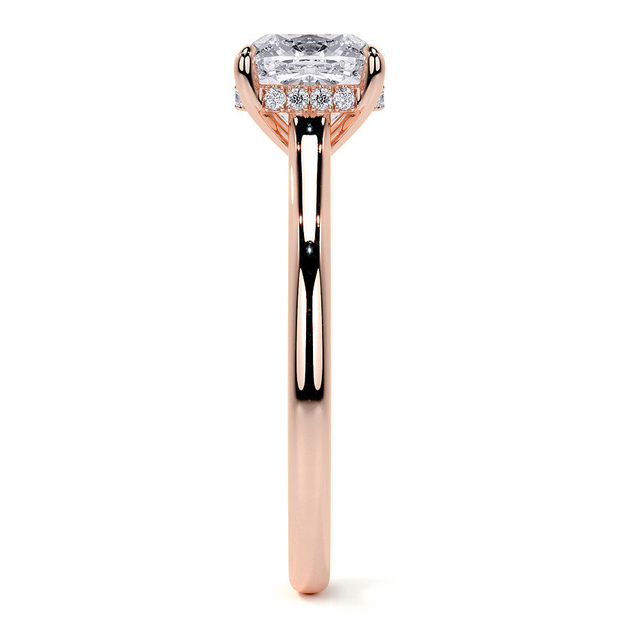 Cushion Cathedral Moissanite Engagement Ring with Hidden Halo