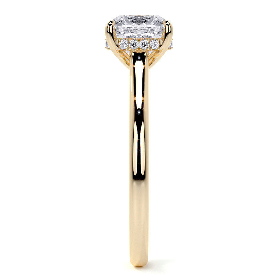 Cushion Cathedral Moissanite Engagement Ring with Hidden Halo