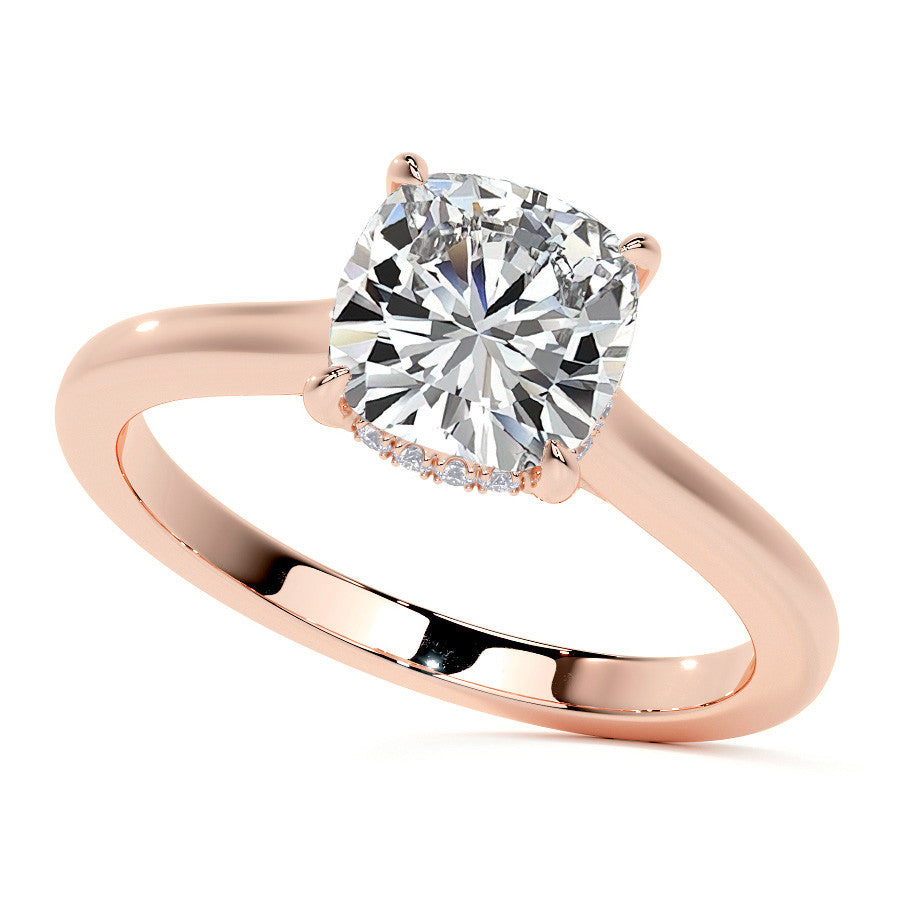 Cushion Cathedral Moissanite Engagement Ring with Hidden Halo