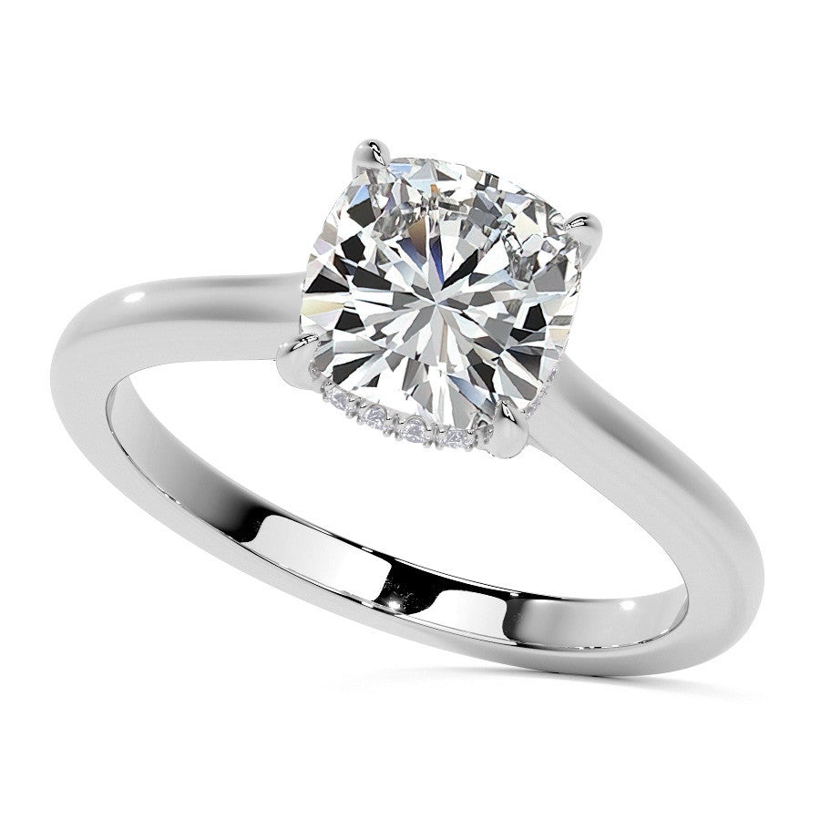 Cushion Cathedral Moissanite Engagement Ring with Hidden Halo