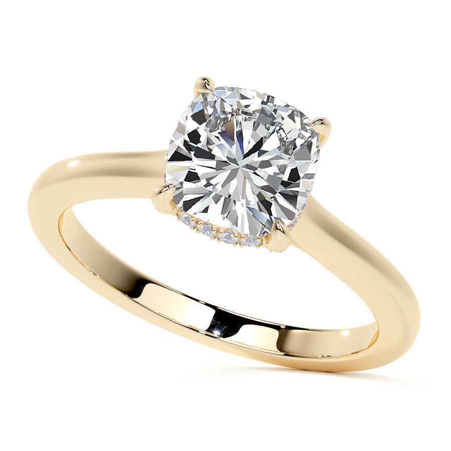 Cushion Cathedral Moissanite Engagement Ring with Hidden Halo