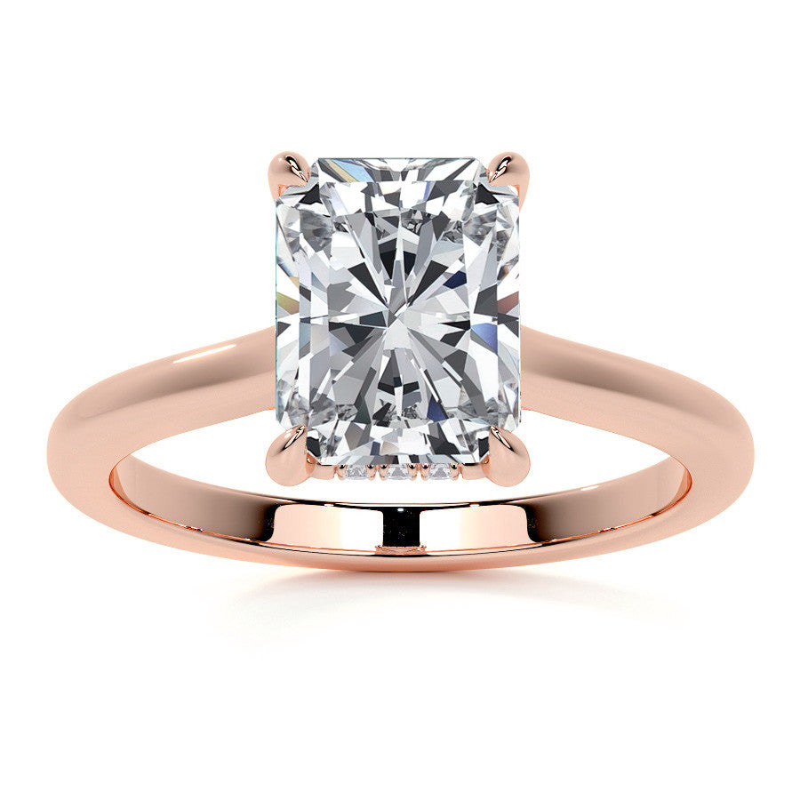 Emerald / Radiant Cathedral Moissanite Engagement Ring with Hidden