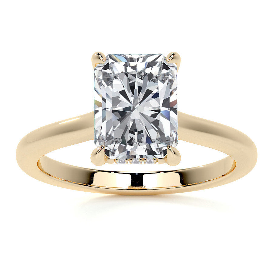 Emerald / Radiant Cathedral Moissanite Engagement Ring with Hidden