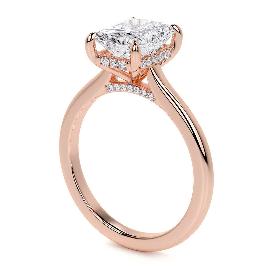 Emerald / Radiant Cathedral Moissanite Engagement Ring with Hidden