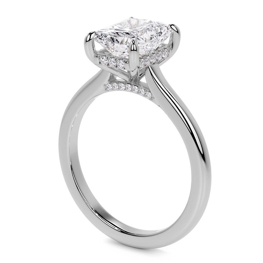 Emerald / Radiant Cathedral Moissanite Engagement Ring with Hidden