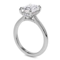 Emerald / Radiant Cathedral Moissanite Engagement Ring with Hidden
