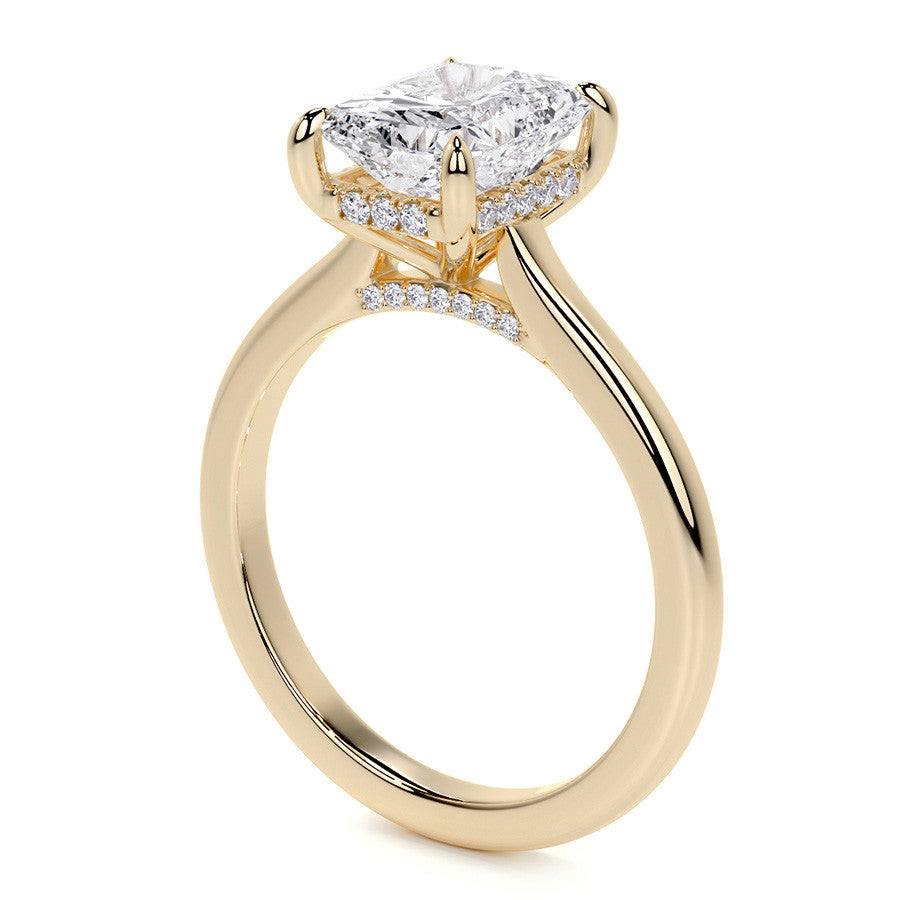 Emerald / Radiant Cathedral Moissanite Engagement Ring with Hidden