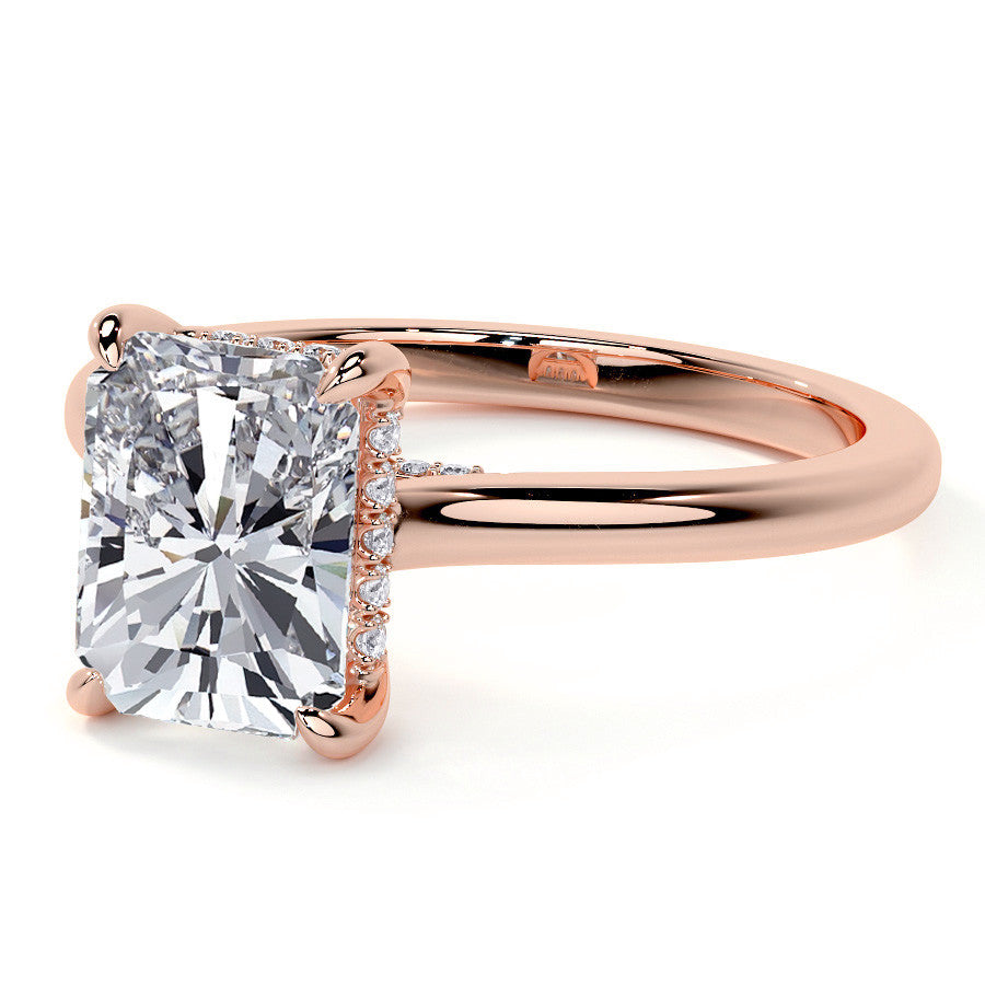 Emerald / Radiant Cathedral Moissanite Engagement Ring with Hidden