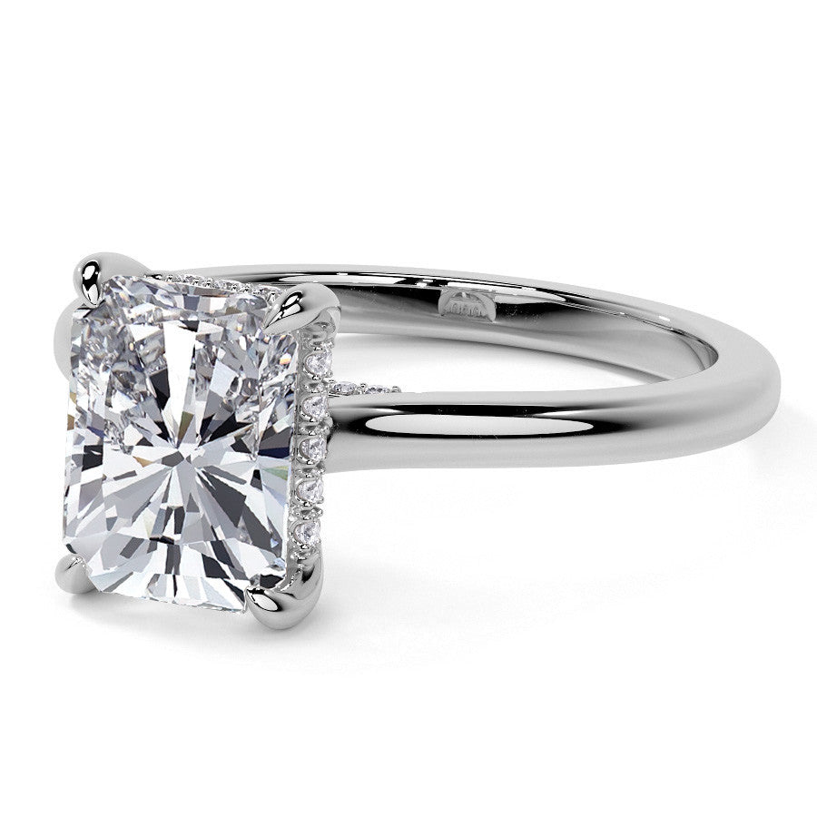 Emerald / Radiant Cathedral Moissanite Engagement Ring with Hidden