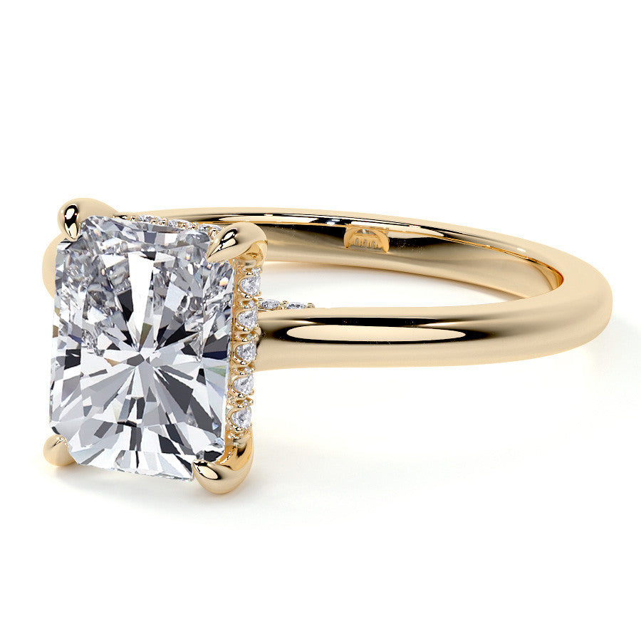 Emerald / Radiant Cathedral Moissanite Engagement Ring with Hidden