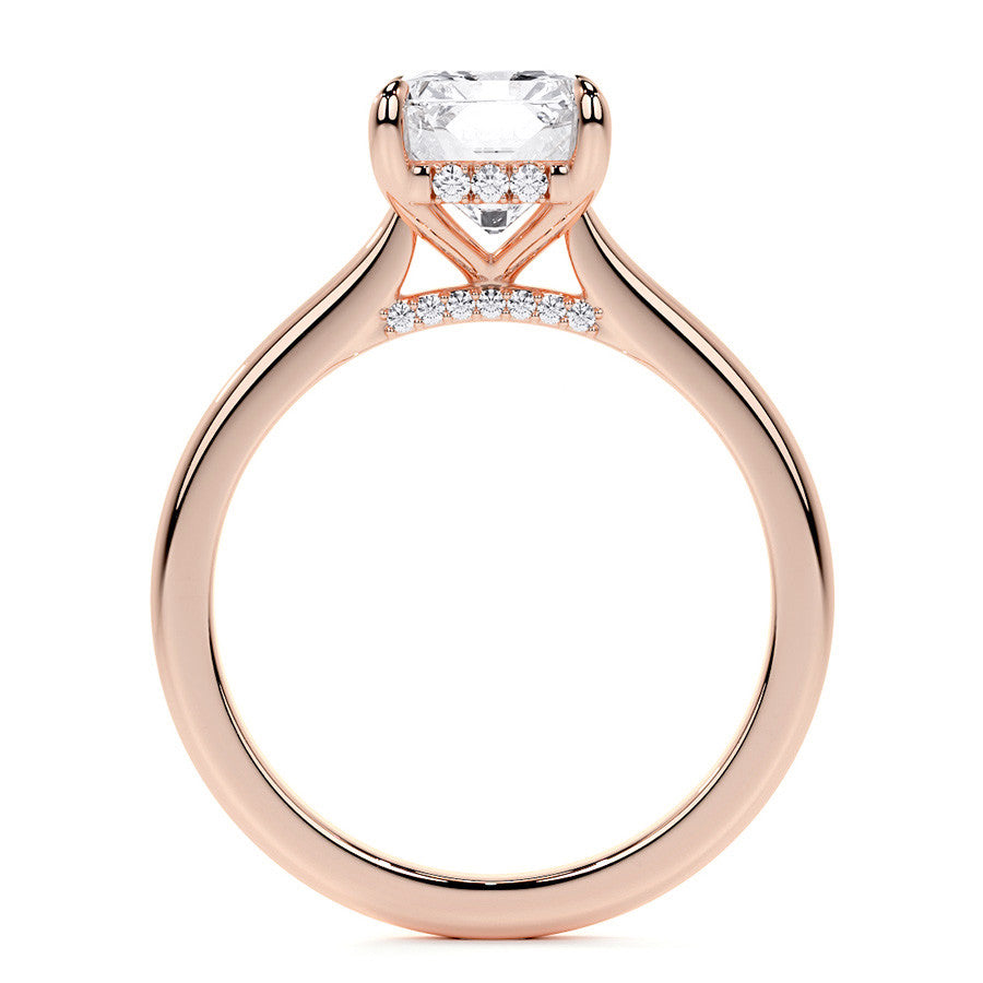 Emerald / Radiant Cathedral Moissanite Engagement Ring with Hidden